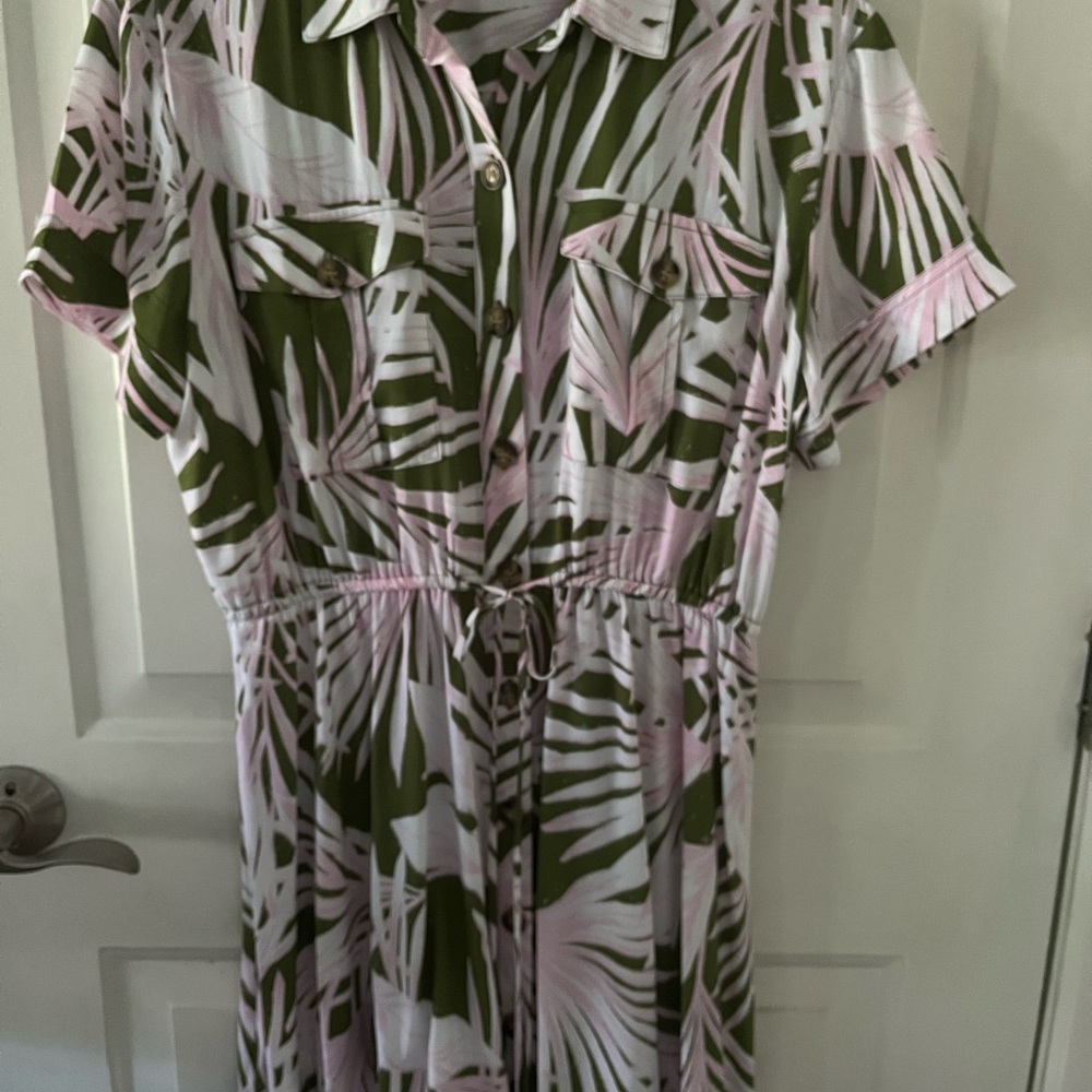 LOFT Island Fronds Mini Pocket Shirtdress